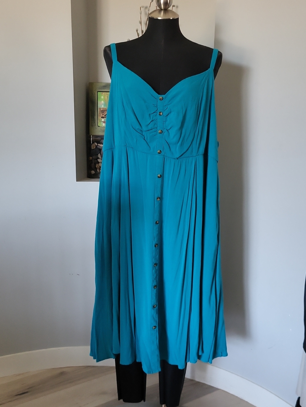 Torrid Turquoise Blue Woven Button Front Midi Pinup Swing Dress 4X